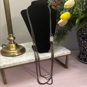 Multi-Strand Gunmetal Necklace Watch Pendant - Women Jewelry